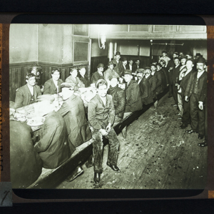 Men Sitting at Long Trestle Table (meal of soup, bread, coffee)_169.jpg